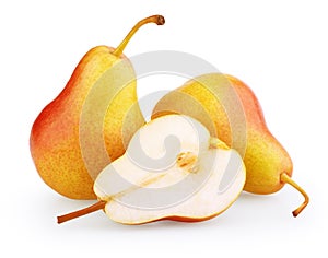 Red-yellow pear fruit with half