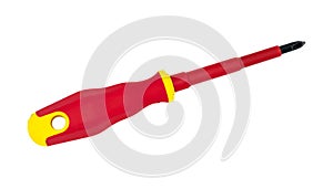Red and yellow screwdriver on a white background