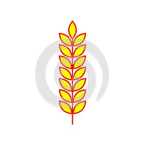 Red yellow spikelet and ear of wheat, barley or rye. Vector clipart, icon and illustration on white background.