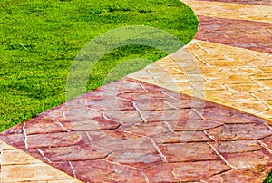 Red and yellow stone walkway