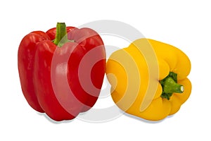 Red and Yellow Sweet ripe bell peppers isolated on white background