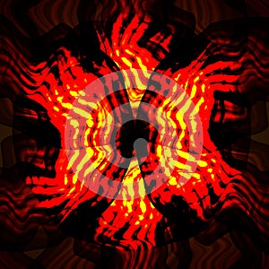 Red yellow swirl fractal elements on black background