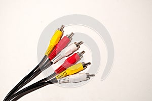 Red yellow and white Cable. Audio video cable RCA jack