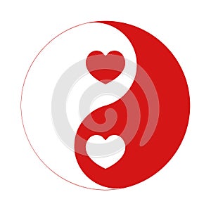 red yin yang symbol with hearts, couple harmony