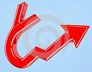 Red zig zag 3d render arrow path  on white background illustration