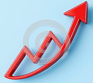 Red zig zag 3d render up and down arrow path  on white background illustration