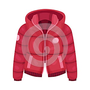 Red Zippered Anorak with Hood and Side Pockets as Womenswear Vector Illustration
