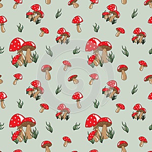 Redcap Mushroom Seamless Repeat Pattern
