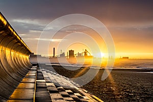 Redcar Sunset and sea defences