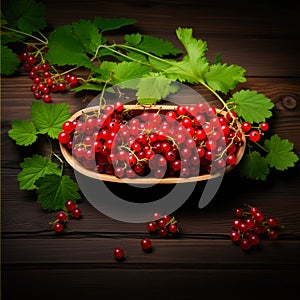 Redcurrant banner. Bowl full of redcurrant. Close-up food photography background