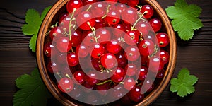 Redcurrant banner. Bowl full of redcurrant. Close-up food photography background