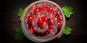 Redcurrant banner. Bowl full of redcurrant. Close-up food photography background