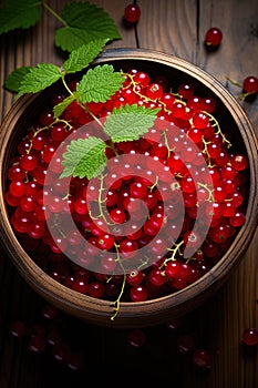 Redcurrant banner. Bowl full of redcurrant. Close-up food photography background