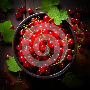 Redcurrant banner. Bowl full of redcurrant. Close-up food photography background