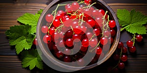 Redcurrant banner. Bowl full of redcurrant. Close-up food photography background