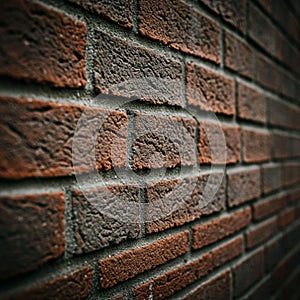 Reddish-brown brick wall with a rough, textured surface. The bricks are rectangular