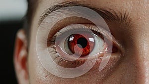 Reddish eye infected closeup isolated