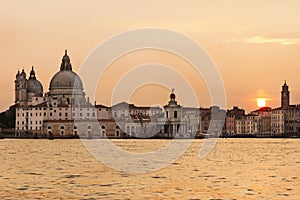 Redentore Church in Golden Sunset in Venice, Italy photo