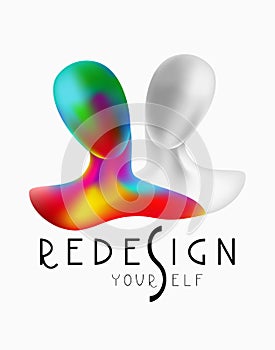 Redesign yourself slogan with 3d silhouettes of women.