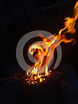 Redflames at night in a bonfire