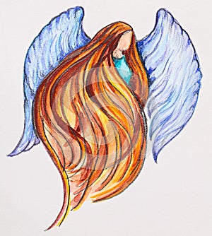 Redhead Angel, watercolor painting