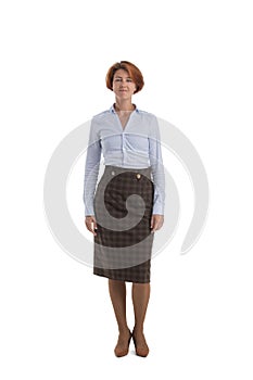 Redhead businesswoman on white