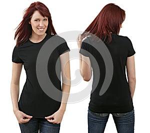 Redhead female with blank black shirt