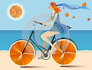 Redhead girl on a bicycle