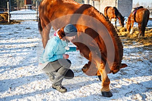 Redhead Girl taught a red horse to swear and dance