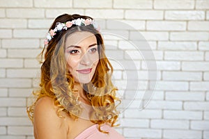 Redhead woman with bright natural makeup. Cute red haired young woman.