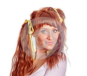 Redhead woman with ponytails photo