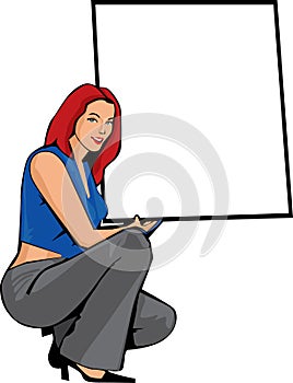 Redhead woman with sign