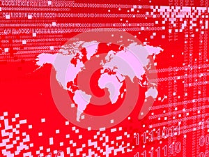 Redish digital worlmap background with white pixels photo