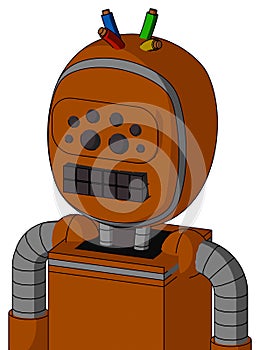 Redish-Orange Mech With Bubble Head And Keyboard Mouth And Bug Eyes And Wire Hair photo
