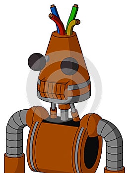 Redish-Orange Mech With Cone Head And Toothy Mouth And Two Eyes And Wire Hair photo