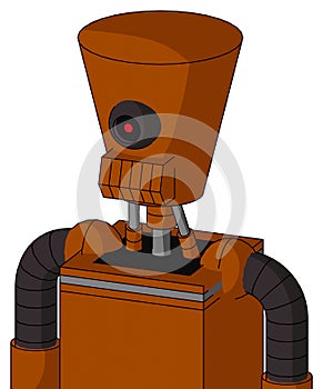 Redish-Orange Mech With Cylinder-Conic Head And Toothy Mouth And Black Cyclops Eye