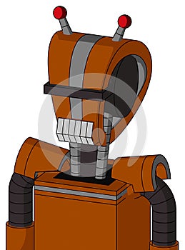 Redish-Orange Mech With Droid Head And Teeth Mouth And Black Visor Cyclops And Double Led Antenna