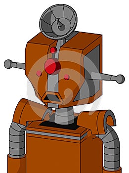Redish-Orange Mech With Mechanical Head And Sad Mouth And Cyclops Compound Eyes And Radar Dish Hat