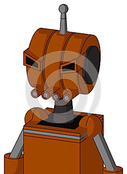 Redish-Orange Mech With Multi-Toroid Head And Pipes Mouth And Angry Eyes And Single Antenna