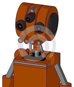 Redish-Orange Mech With Multi-Toroid Head And Pipes Mouth And Three-Eyed photo