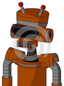 Redish-Orange Mech With Vase Head And Square Mouth And Black Visor Eye And Double Led Antenna