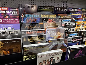 Redmond, WA USA - circa 2022: Close up view of music sheet song books for sale inside a Guitar Center store