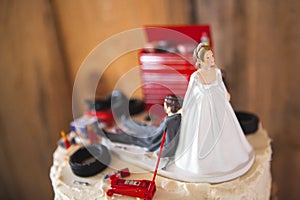 Redneck wedding cake topper with mechanic groom