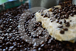 The Redolent of Roasted Coffee Beans with blurred background