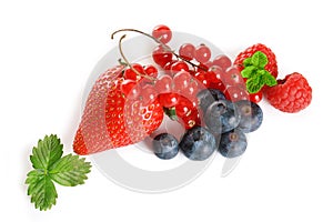 Reds fruits and berries isolated on white background