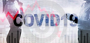Reduce Morbidity Coronavirus Virtual screen. Covid19 on abstract mixed media background. photo