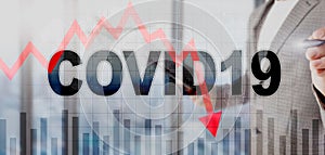 Reduce Morbidity Coronavirus Virtual screen. Covid19 on abstract mixed media background.