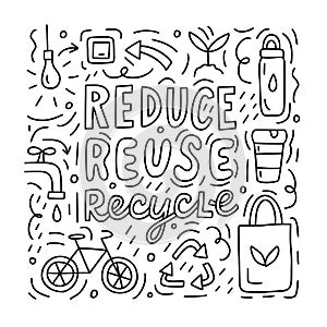 Reduce reuse recycle doodle concept