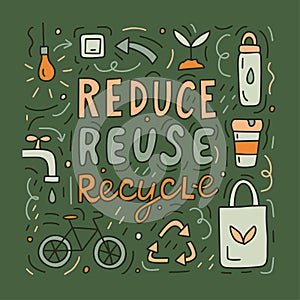 Reduce reuse recycle hand drawn concept