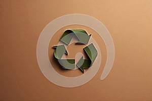 Reduce reuse recycle. Recycle sign on cardboard. Brown paper background